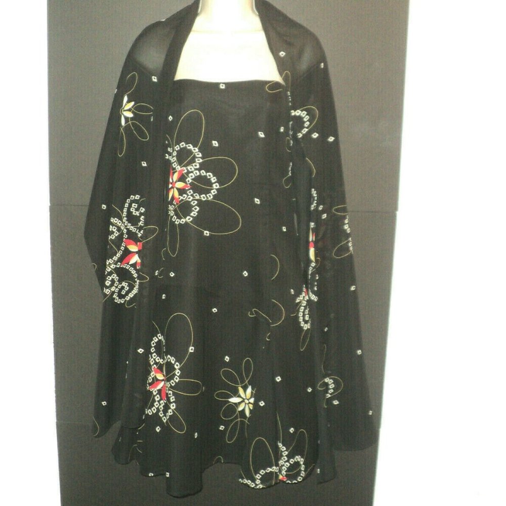 Metrostyle Women's Dress Size 12 with Shawl Black Strapless Knee Length Floral